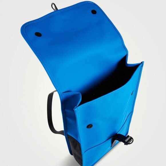 RAINS Small Backpack Blue Laptop Sleeve Commuter Vegan Flap Water Repellant - Picture 6 of 12